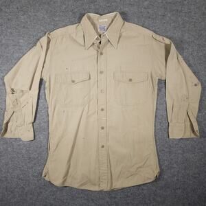 True Vintage 1950s Work Shirt Mens Poplin Heavy Weight Champion Beige USA Vtg